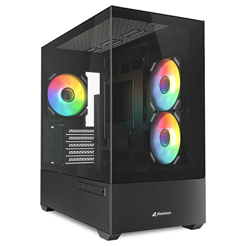 CAJA GAMING mATX SHARKOON MK6 RGB 3XVENT 120MM 2XUSB SN FUENTE NEGRO