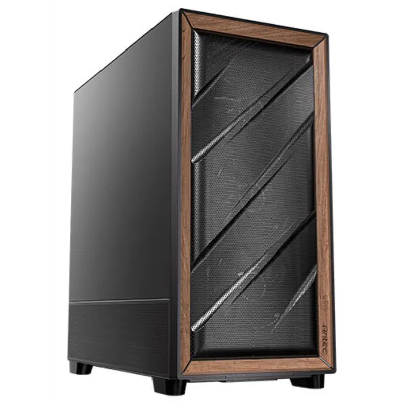 CAJA ANTEC FLUX SE ATX WOOD NEGRO 2XUSB SN FUENTE